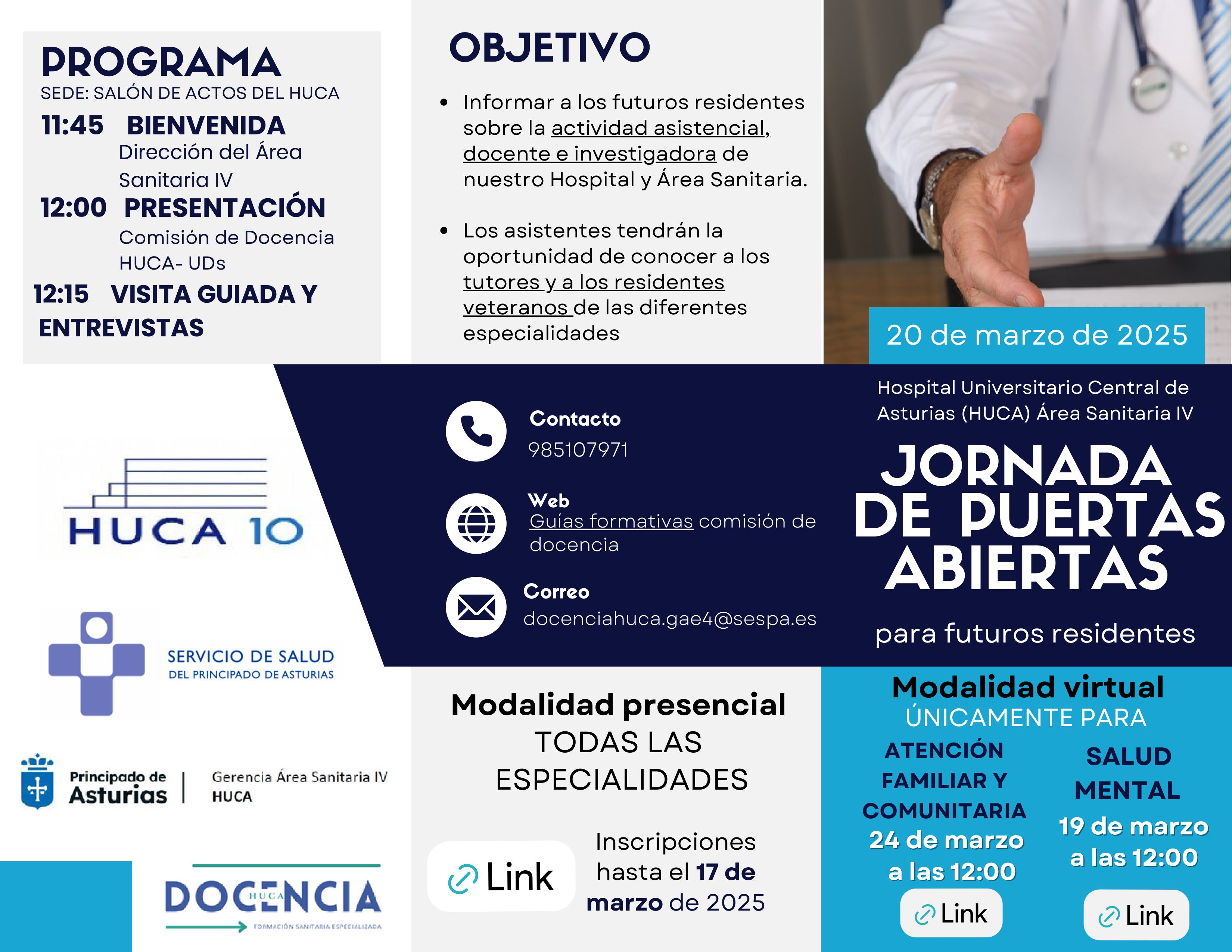 Jornada de puertas abiertas para futuros residentes HUCA Jornada de puertas abiertas para futuros residentes HUCA